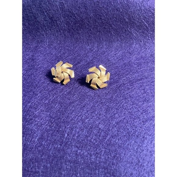 Beautiful Rare Vintage Crown Trifari Automic Style Gold Tone Clip Earrings HTF - Picture 6 of 6